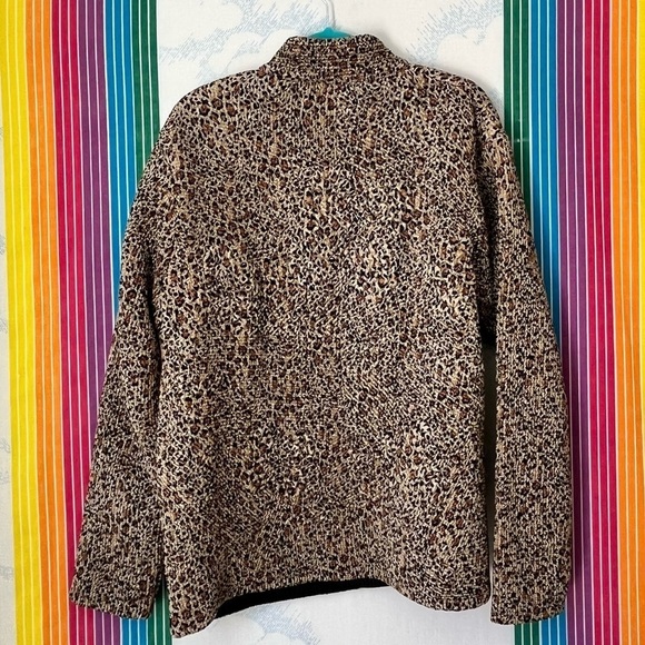 VINTAGE leopard print black reversible pleated lightweight button front jacket - Picture 4 of 5